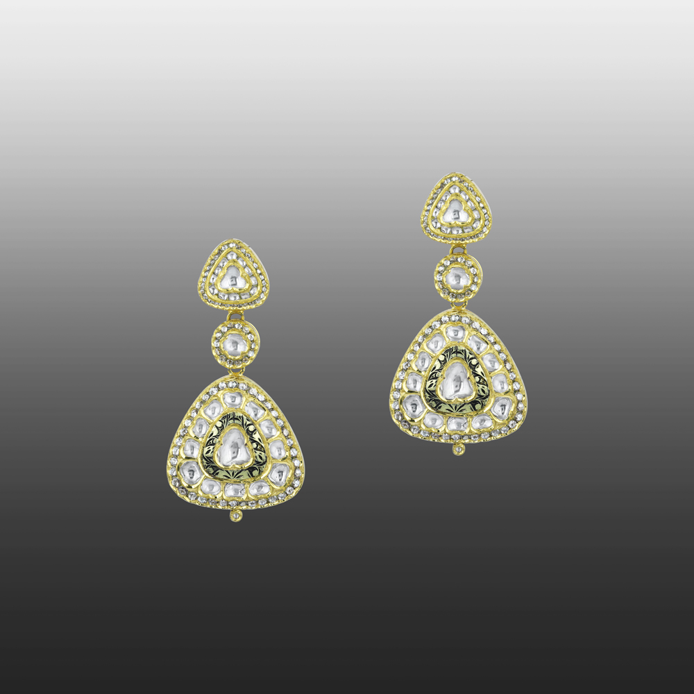 Cascading Polki Diamond Earrings in Layered Triangular Design